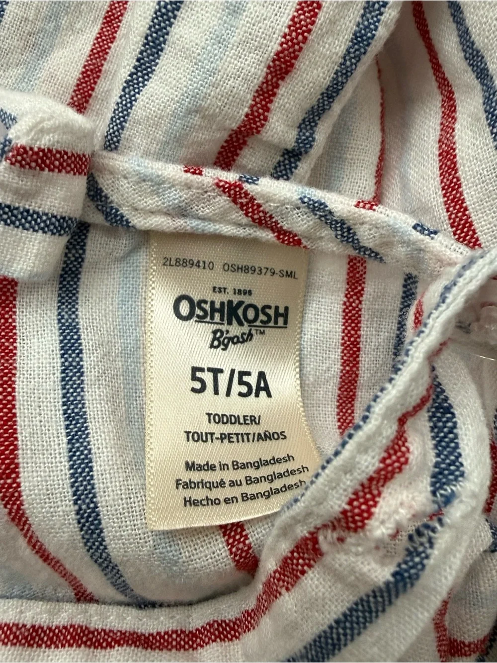 OshKosh B’gosh Girls 5T Striped Linen Blend Button Front Dress